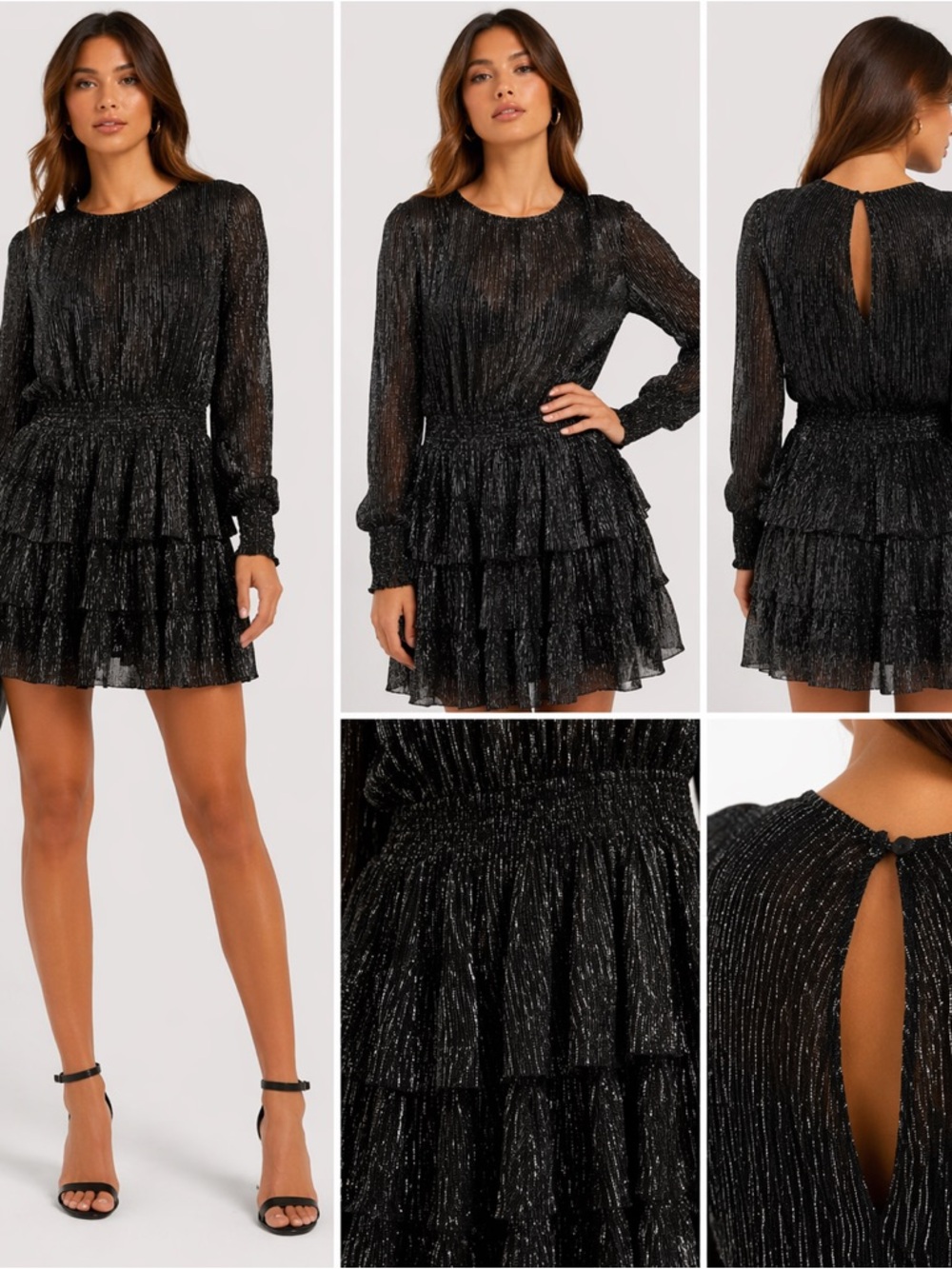 NWT Misa Black Silver Metallic Sheer Ruffle Party Cocktail Mini Dress Small